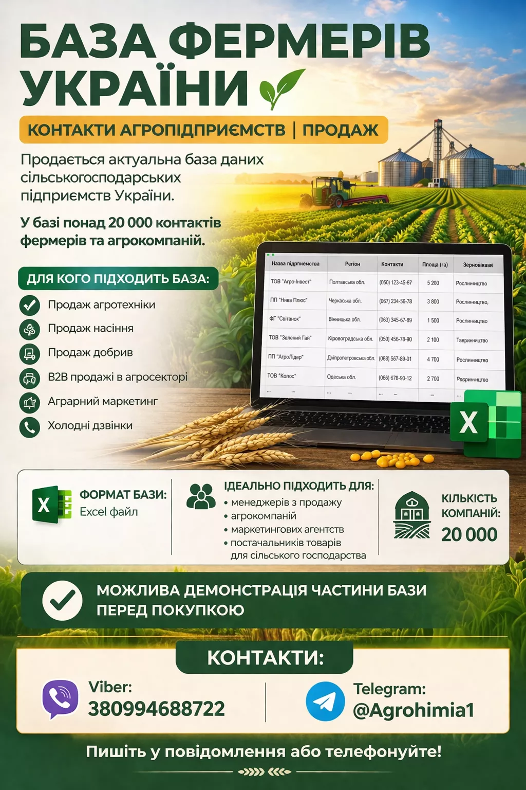 База фермерів України | 20 000 контактів агропідприємств - <ro>Изображение</ro><ru>Изображение</ru> #1, <ru>Объявление</ru> #1753456