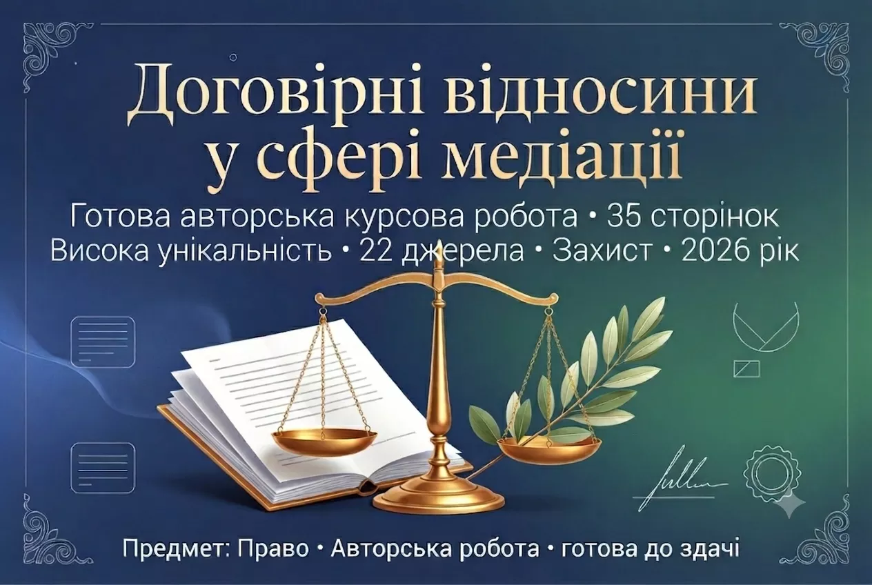 Продам готову курсову на тему: «Договірні відносини у сфері медіації» - <ro>Изображение</ro><ru>Изображение</ru> #1, <ru>Объявление</ru> #1753870